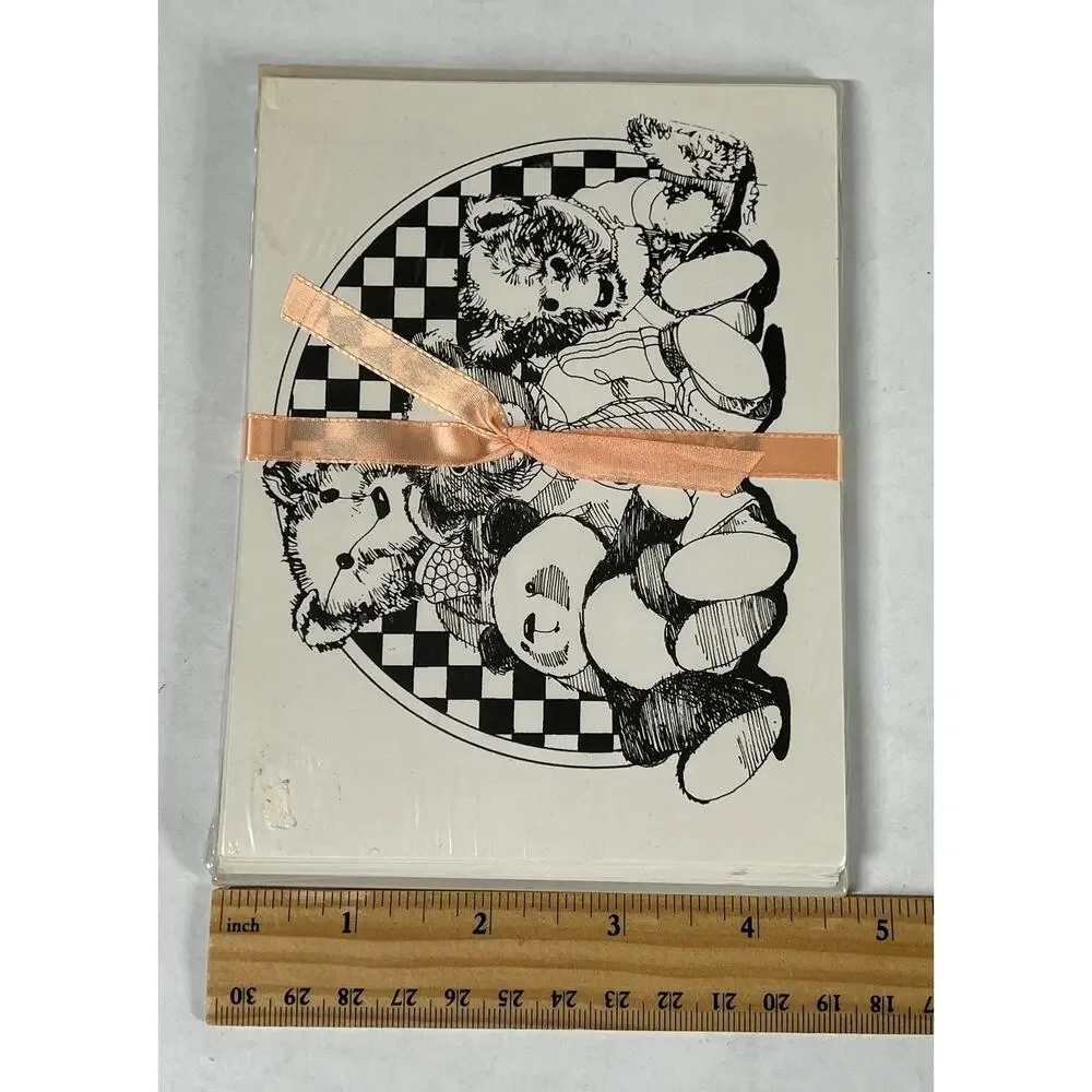 Vintage Teddy Bear Note Cards Envelopes Sandy Sealed Ribbon Stationery Set